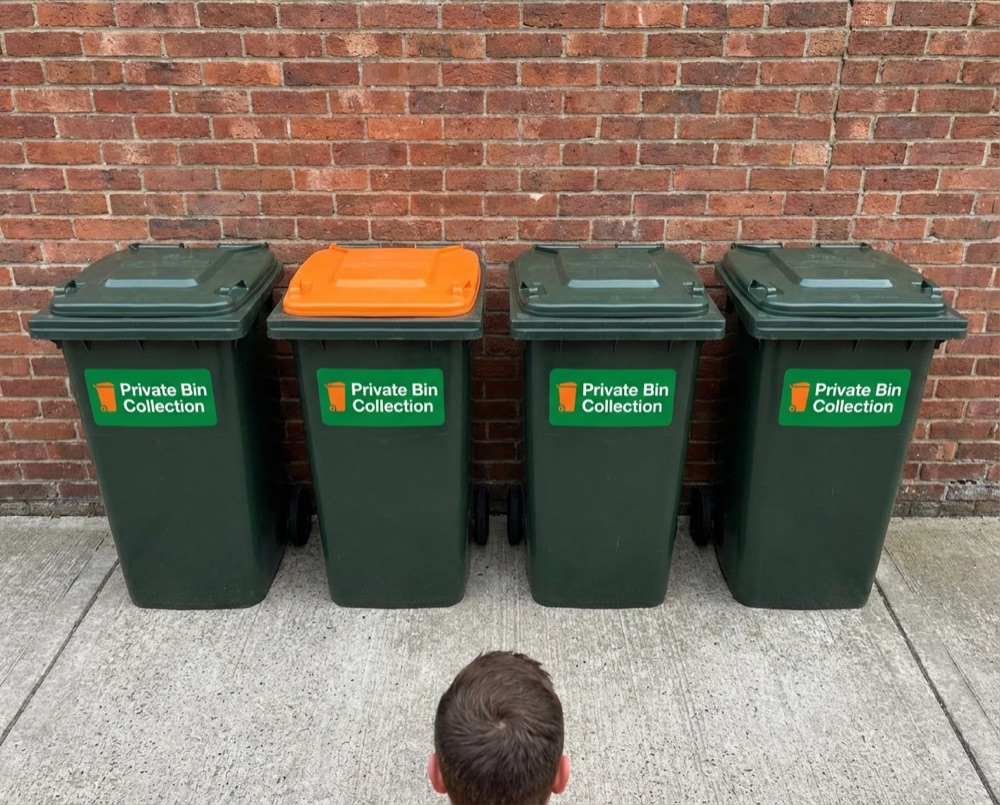 Neatly arranged bins after private collection in East Preston