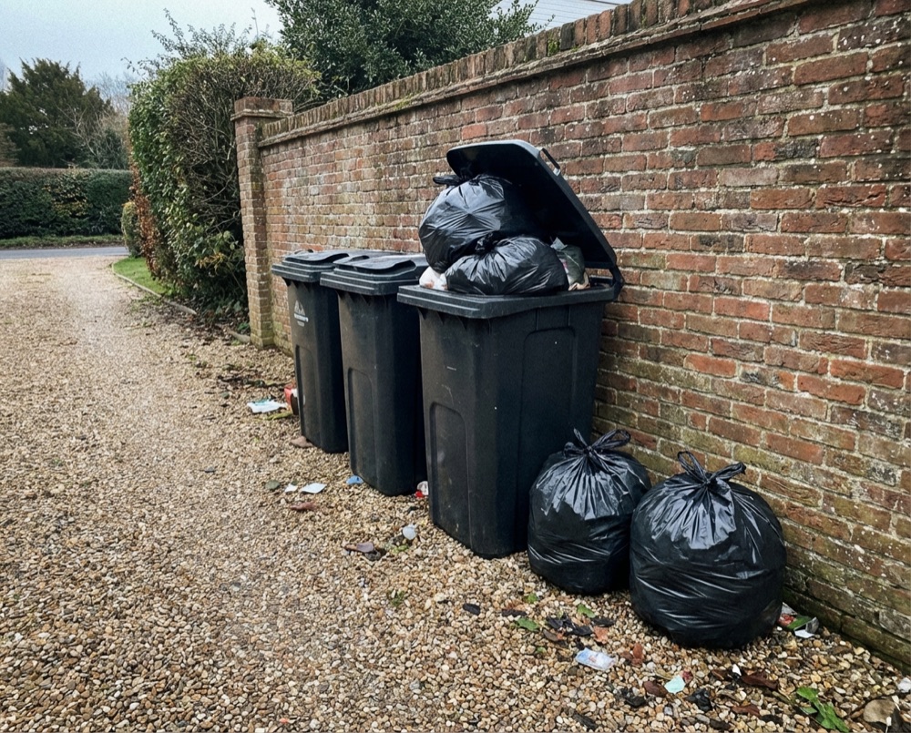 Overflowing wheelie bins in East Preston needing private collection